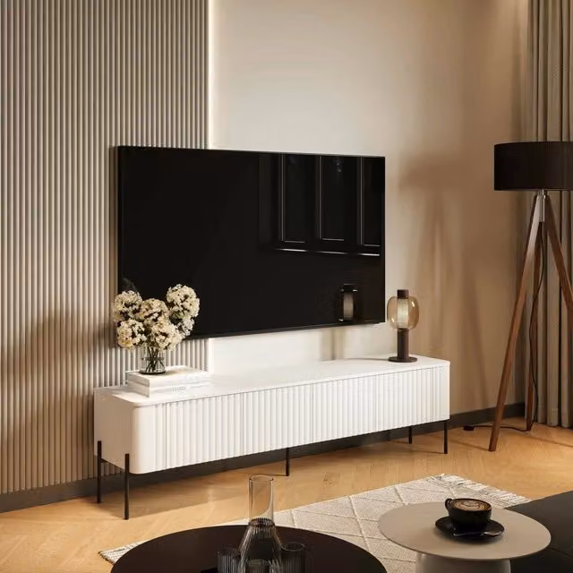 Mobile porta TV Brembana DMORA, Madia da salotto moderna con quattro ante battenti, Bianco, L: 190 cm, P: 39,6 cm, H: 50 cm – 1