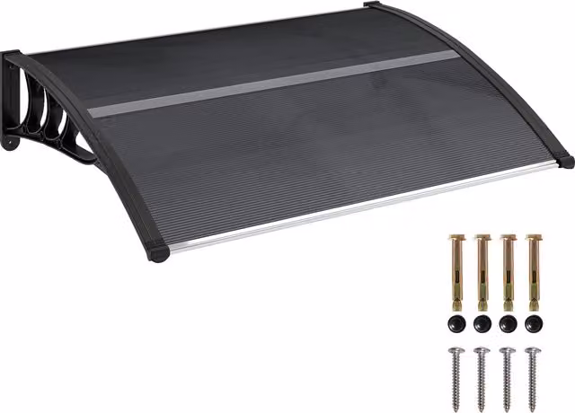 Tettoia da esterno Outsunny in policarbonato anti-UV per porte e finestre, colore nero, L 100 cm x P 80 cm – 1