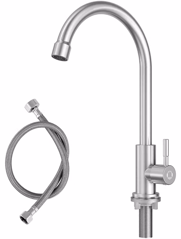 Rubinetto per acqua fredda da cucina - Acciaio inox - Tubo flessibile 60 cm - Per cucina e giardino