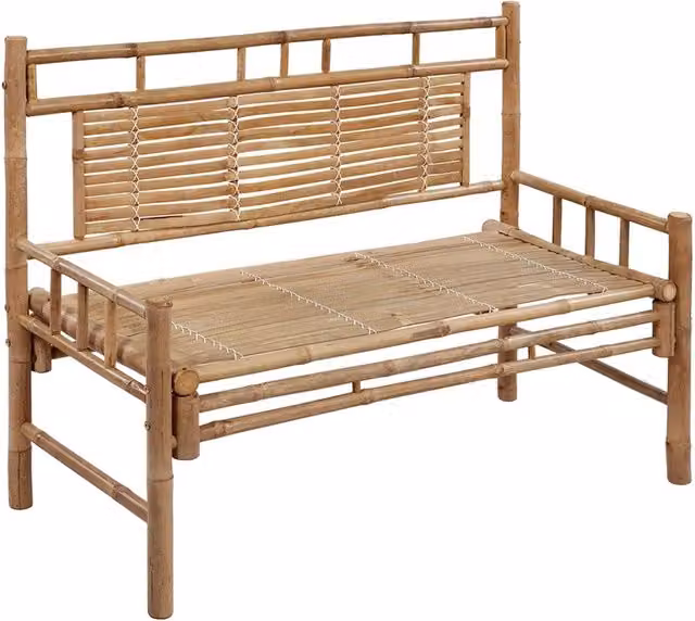 Panca da giardino vidaXL in bambù con cuscini marrone e verde L: 120 cm