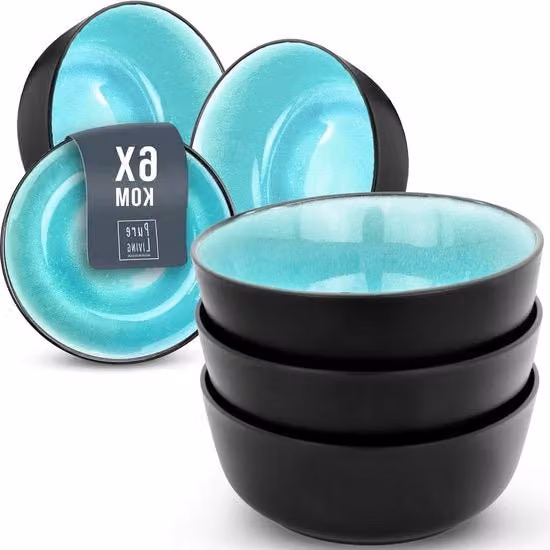 Set di 6 scodelle per muesli Pure Living serie Ibiza in ceramica multicolore e turquoise, adatte a lavastoviglie e microonde