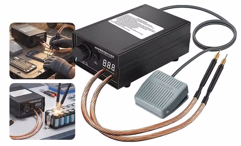 Saldatrice a punti, potenza 8000W, corrente massima 1200A, adatta per l'utilizzo con strisce di nichel da 0,1 a 0,3 mm, design compatto, robusto involucro in ABS