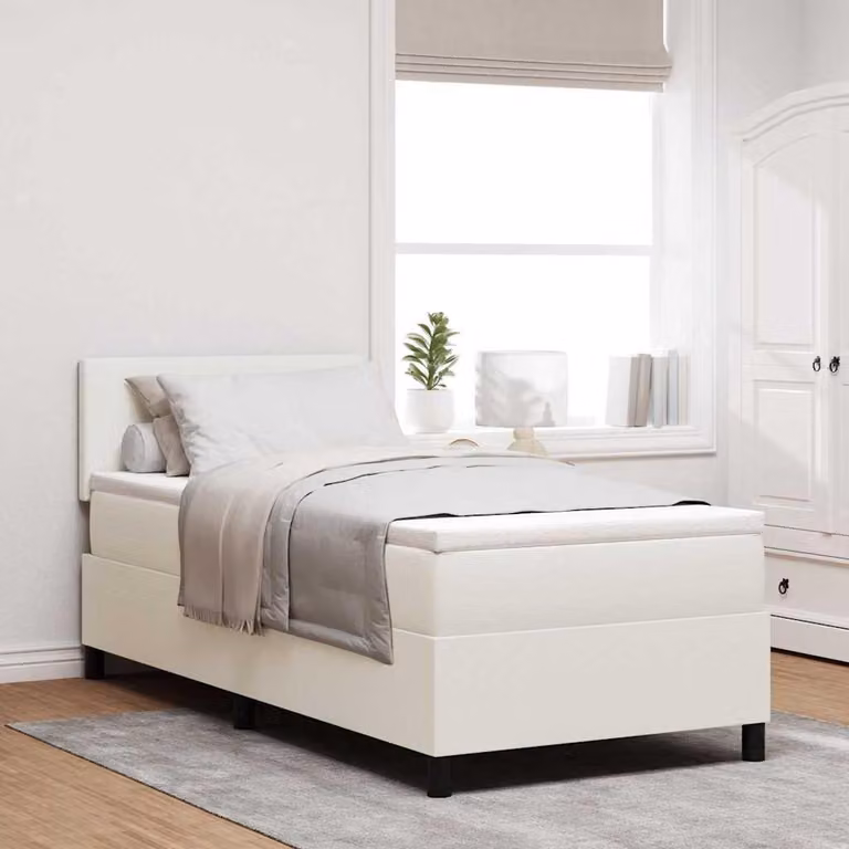 Maison Exclusive - Letto boxspring color crema e bianco, 100 x 200 cm, in velluto