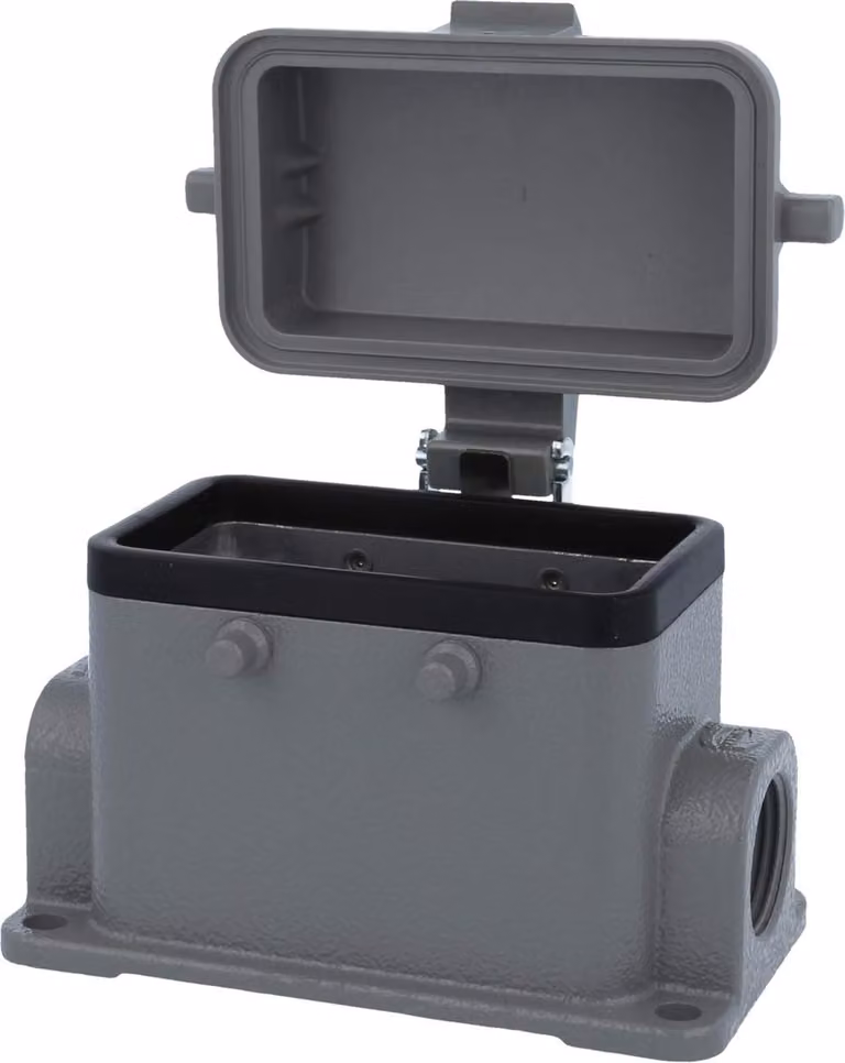 HARTING Han 10B Base bassa, 1xM20 uscita cavo laterale, per 2 staffe (nella parte superiore) con cappuccio protettivo