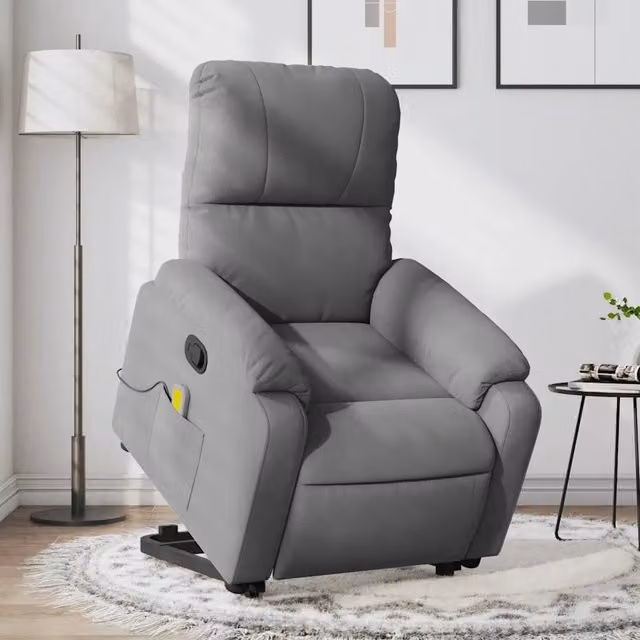 Divano Sedia-Poltrona a Rialzo Massaggi Reclinante Grigio Scuro Microfibra 661248