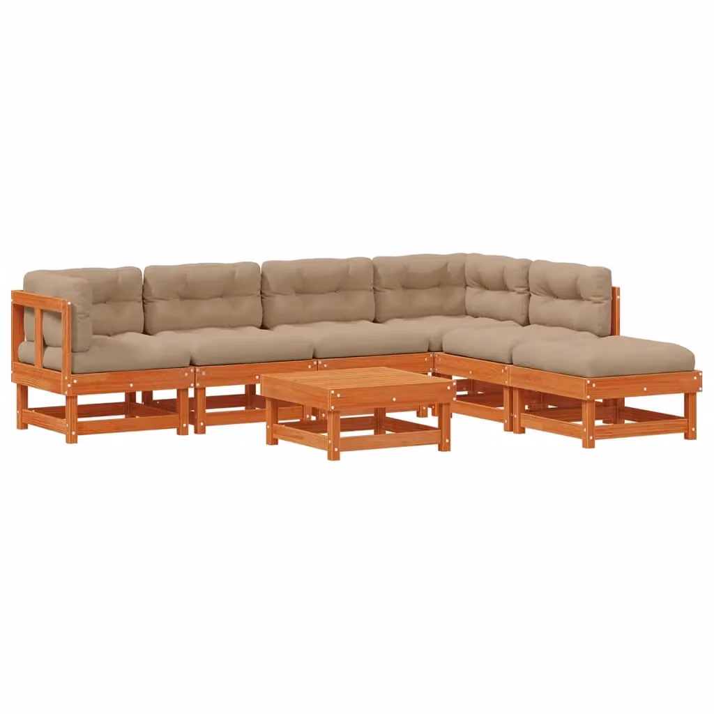Set Lounge da Giardino vidaXL in Legno di Pino Trattato Marrone con 7 Pezzi e Cuscini – 2