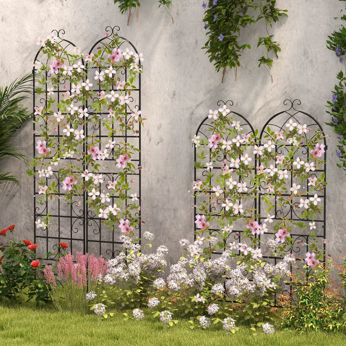 Set di 2 Pergole Decorative Costway in Metallo Nero per Piante Rampicanti e Giardino, H 180 cm x L 50 cm