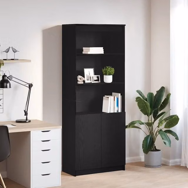 Credenza moderna nera vidaXL in legno e MDF da appendere alla parete L: 70 cm, P: 35 cm, H: 180 cm – 1