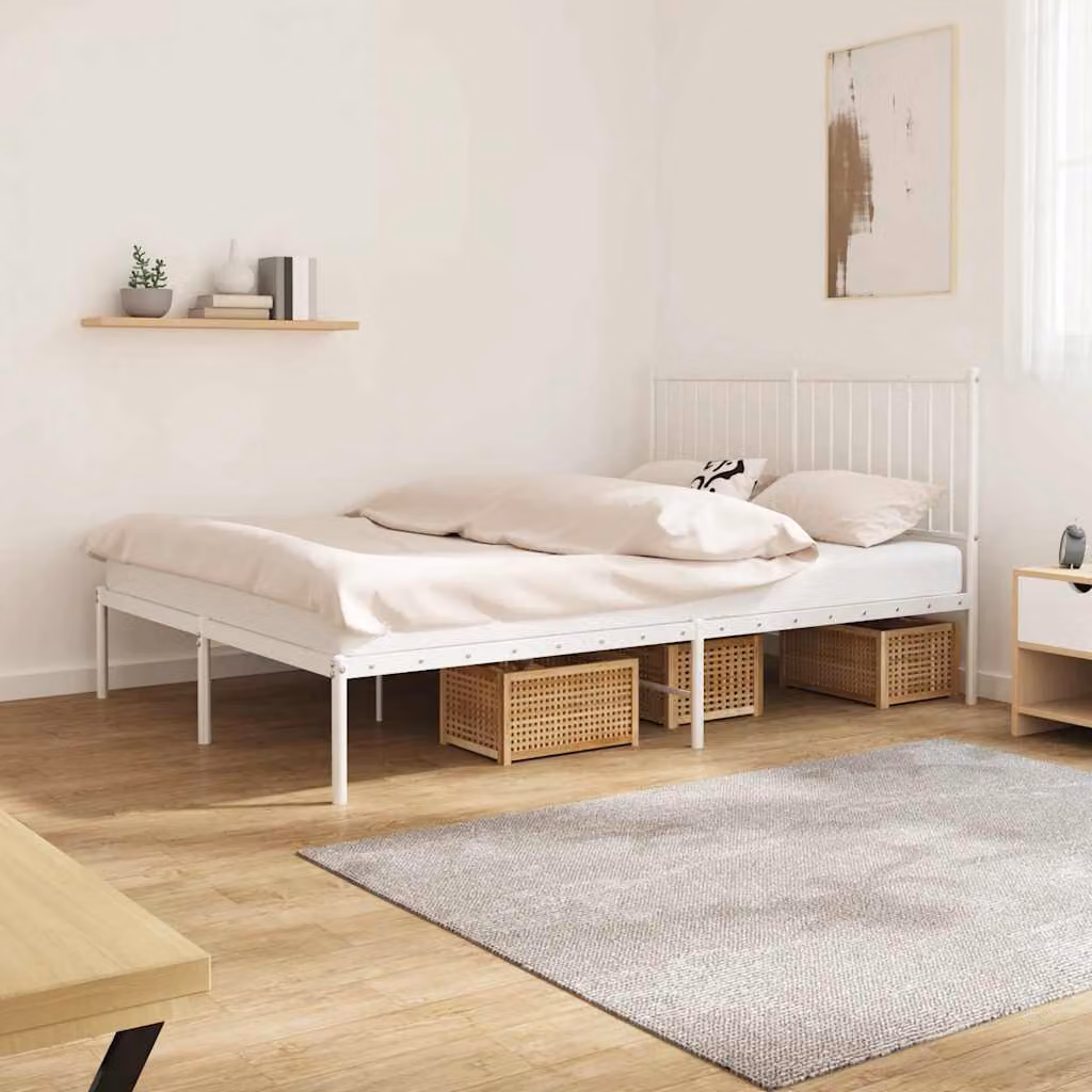 vidaXL Giroletto con Testiera in Metallo Bianco L/P/H: 200 x 140 x 90,5 cm