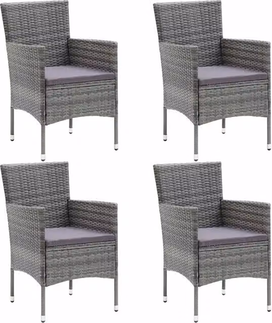 Sedie da Pranzo per Giardino 4 pz in Polyrattan Grigio