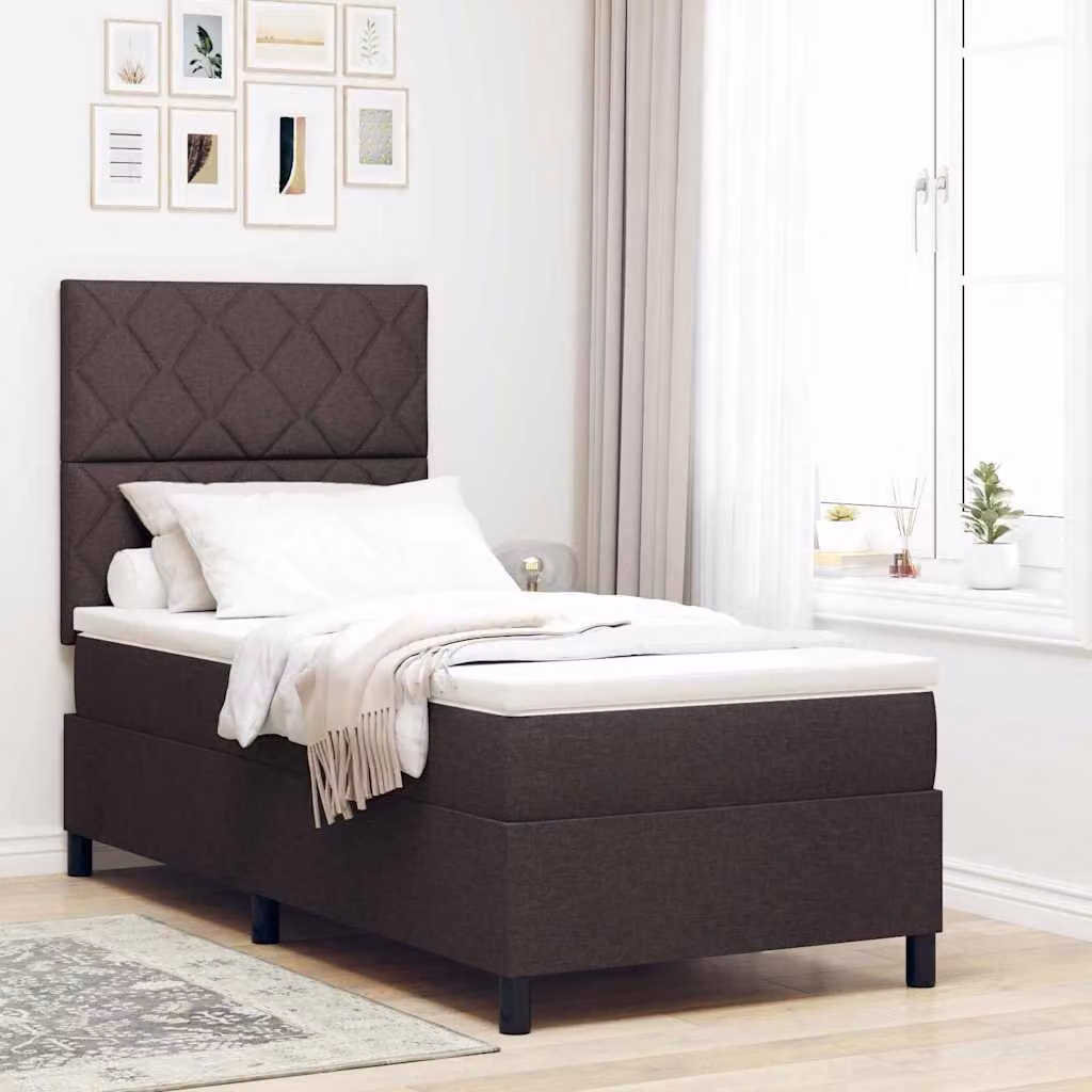 Maison Exclusive - Letto boxspring con testiera marrone scuro 100 x 200 cm in tessuto