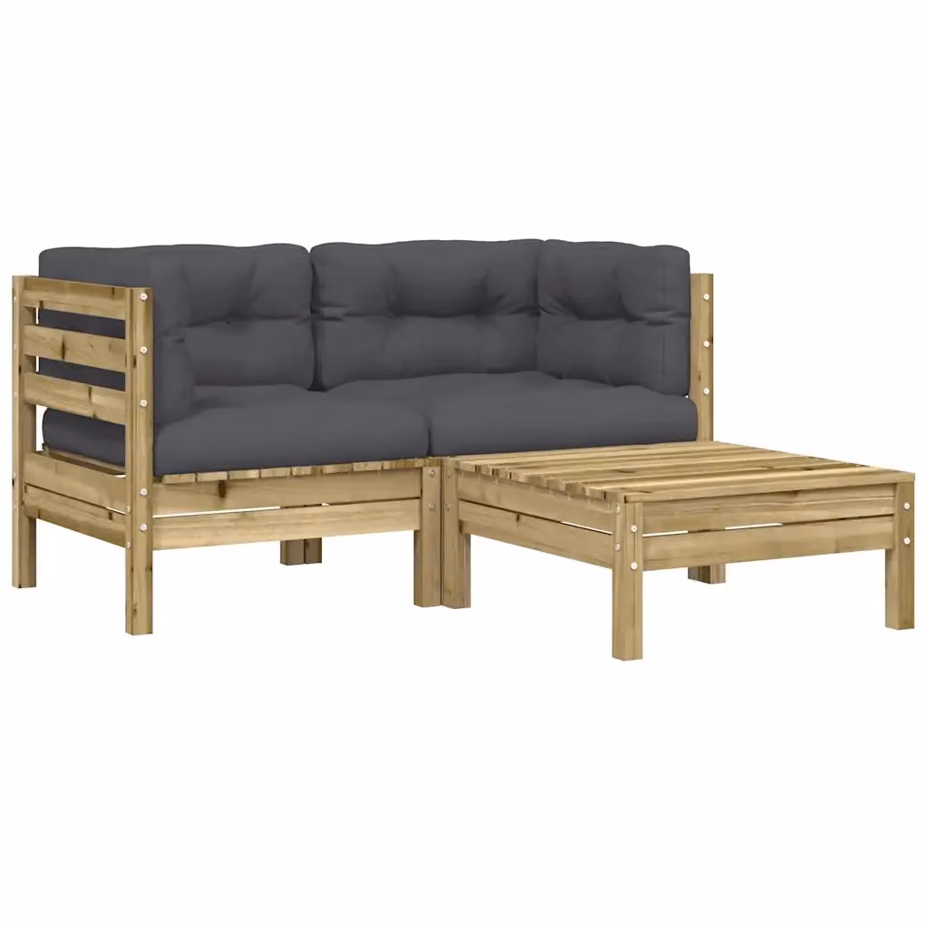 vidaXL Divano da Giardino a L con Cuscini e Poggiapiedi in Legno di Pino Trattato, Colore Antracite, Marrone o Grigio – 2