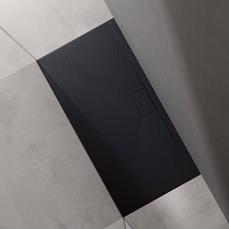 doporro Piatto Doccia Rettangolare 70x140 cm in Resina Minerale Antracito Effetto Pietra, Ultrasottile H 3 cm, Scarico Laterale con Piletta Inclusa šC Geoma07