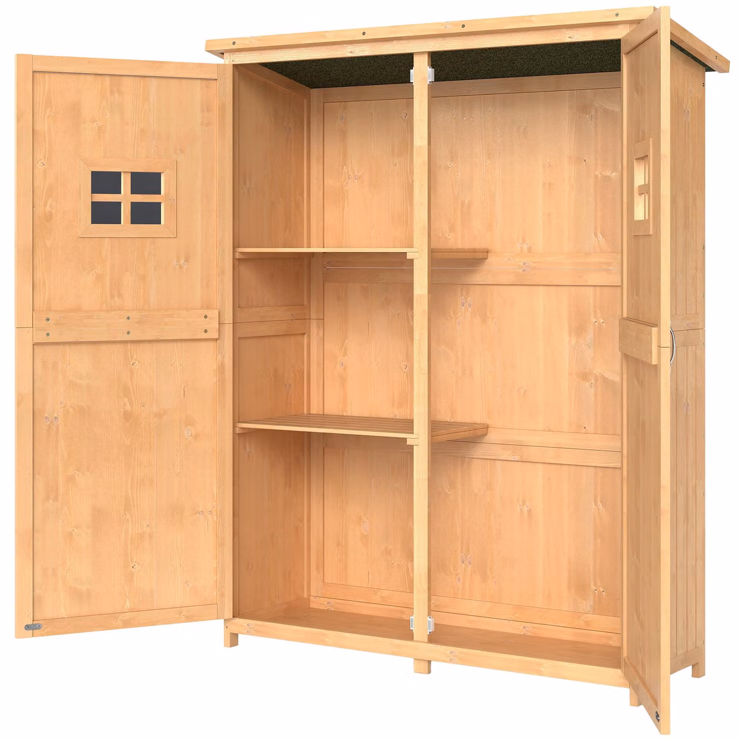 Outsunny - Armadietto da giardino in legno, ripostiglio per attrezzi, casetta da giardino con tetto a una falda, altezza 164 cm, finitura naturale