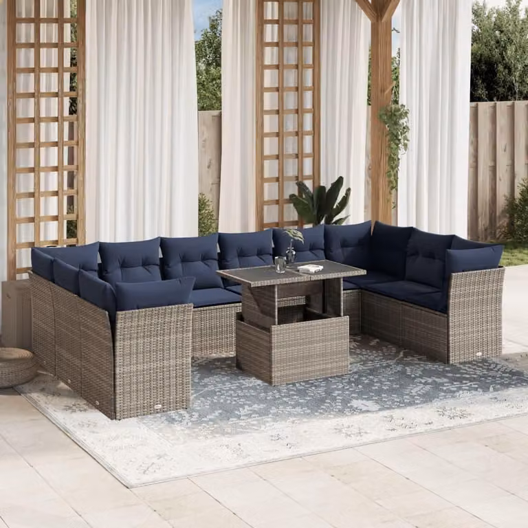 Maison Exclusive - Set da giardino 11 pezzi con cuscini, grigio, polyrattan