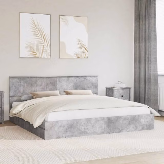 Letto con Contenitore con cassetto Grigio cemento 200 x 200 cm 3410766