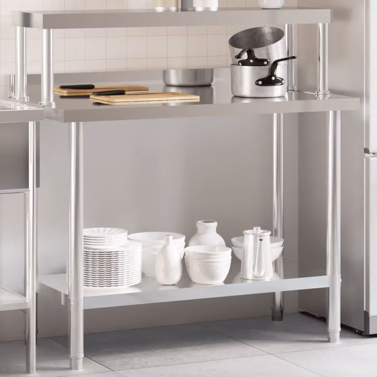 vidaXL Tavolo da lavoro professionale per cucina in metallo argento L/P/H: 110 x 55 x 120 cm