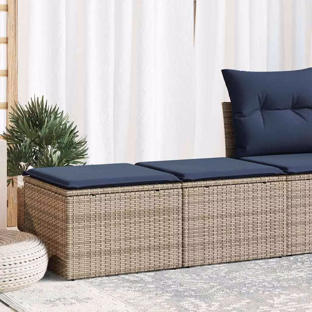 Set Divano da Giardino con Ottoman vidaXL in Polyrattan e Acacia, Grigio e Blu con Cuscini Inclusi