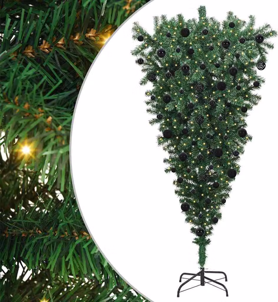Albero di Natale artificiale preilluminato capovolto con set di palline