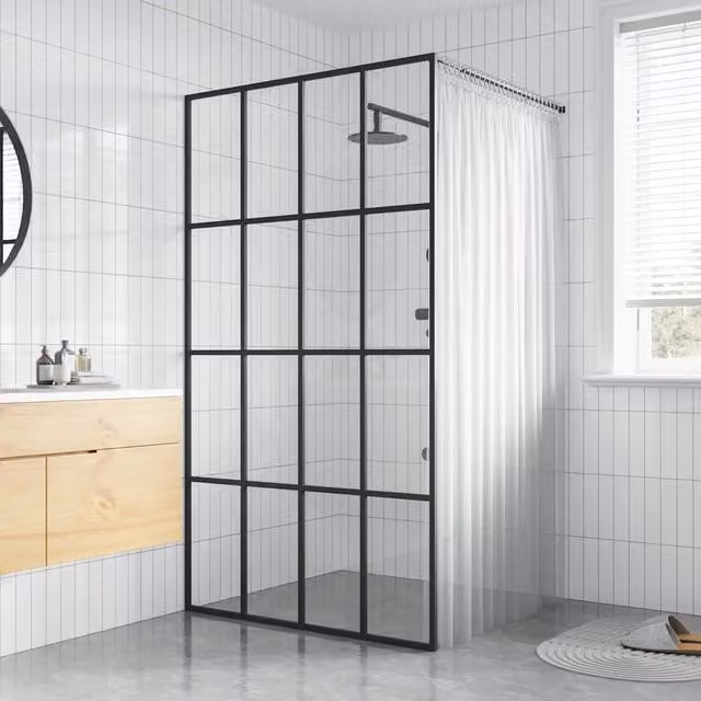 Cabina Doccia a Nicchia vidaXL in Vetro Temperato Trasparente con Profilo Nero L: 100 cm, H: 195 cm – 1