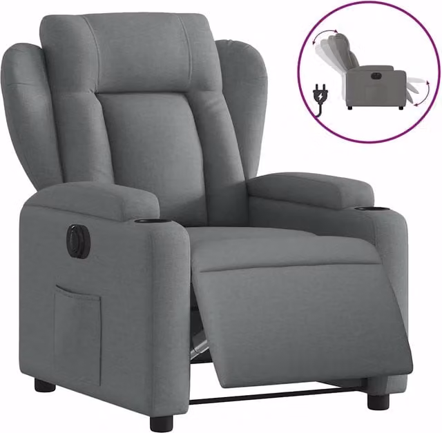 Poltrona | Sedia Relax Elettrica Reclinabile Grigio Scuro in Tessuto