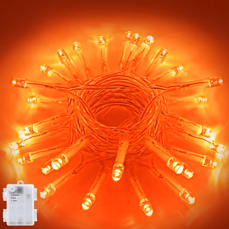 Catena luminosa a tema Halloween, 3 metri, 30 LED, arancione, con timer, grado di protezione IP44/IP65