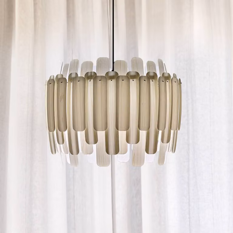 LZF LAMPS Lampada a sospensione Maruja, dimmerabile, Bianco / Opale, Soggiorno / Sala da pranzo, Legno, Design, Lampada a sospensione