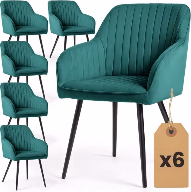 Set di 6 Sedie in velluto con cuciture verticali FLORENCE Verde Bottiglia gambe nere