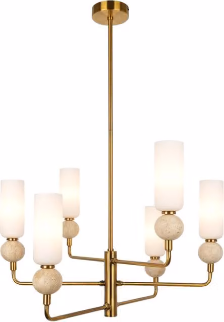 Lampadario Santos ottone vetro ovale 6 luci G9 Italux