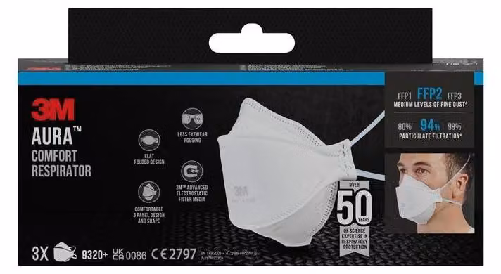 3M 7100328361 3M Atemschutzmasken Aura™ 9320+ FFP2 NR D EN 149:2001, A1:2009, 3 St.