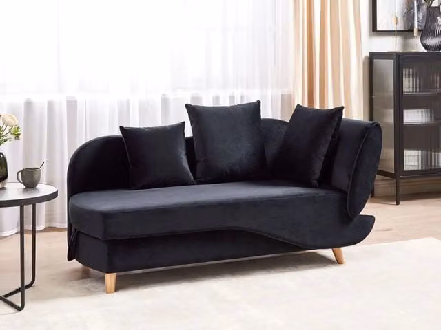 Chaise Longue BELIANI in velluto nero con contenitore e funzione letto, stile moderno per soggiorno, lato destro, L/P/H: 235 x 155 x 76 cm – 1