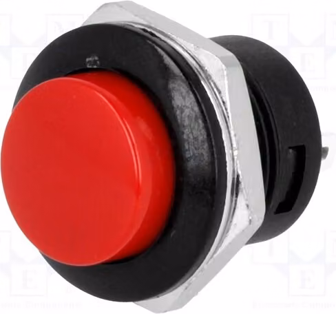 1 interruttore a pulsante, normalmente aperto (OFF-ON), modello R13-507A-05BR, marca Stard, 3A/250VAC, posizione: 2