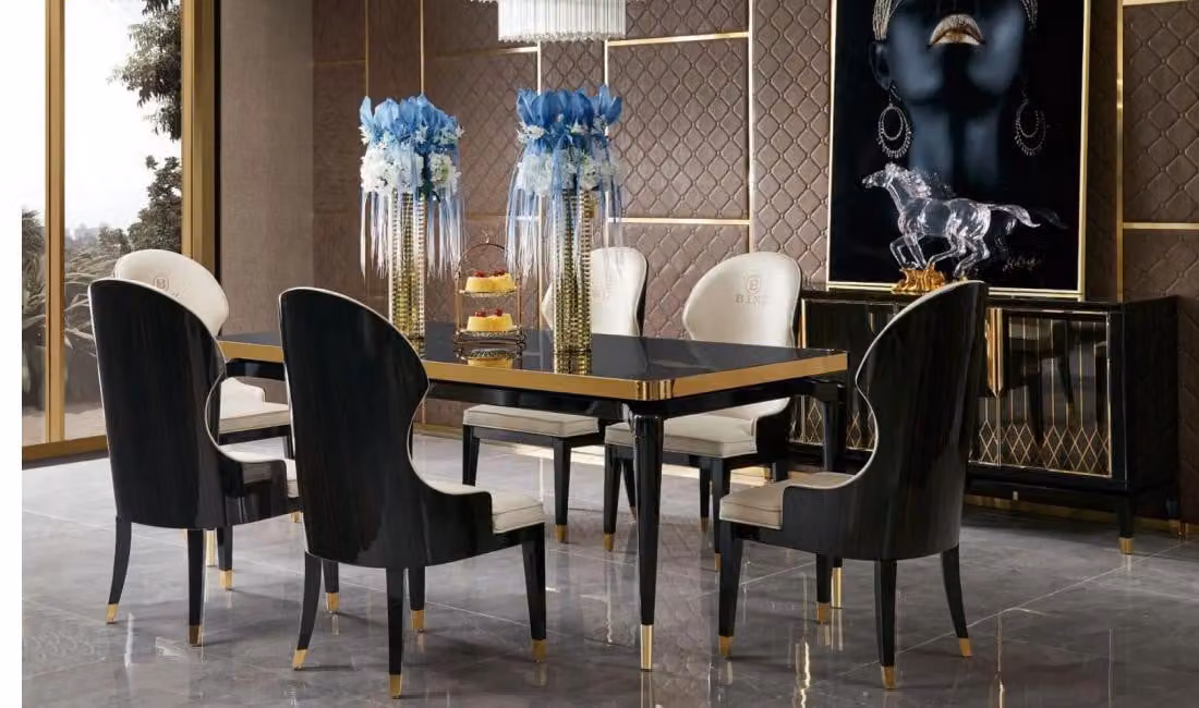 Design Ess Zimmer Stuhl Set Metall Tische Sessel 4x Stühle Tisch Garnitur 4tlg.