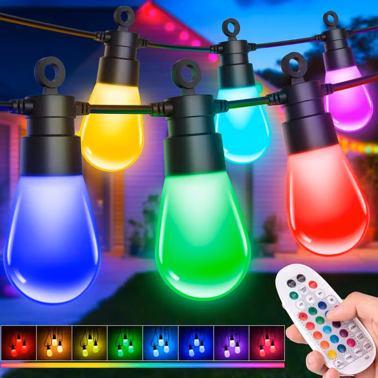 Catena luminosa a LED, lunghezza 21,1 metri, cambio colore RGB, grado di protezione IP65, con telecomando