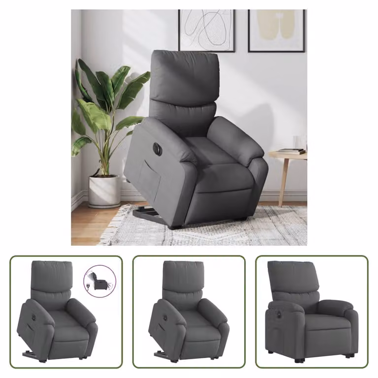 The Living Store Poltrona relax con supporto elettrico in tessuto grigio scuro