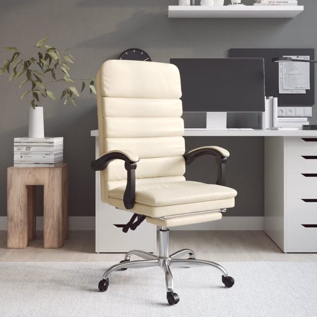 The Living Store Sedia da ufficio con funzione massaggio in ecopelle crema