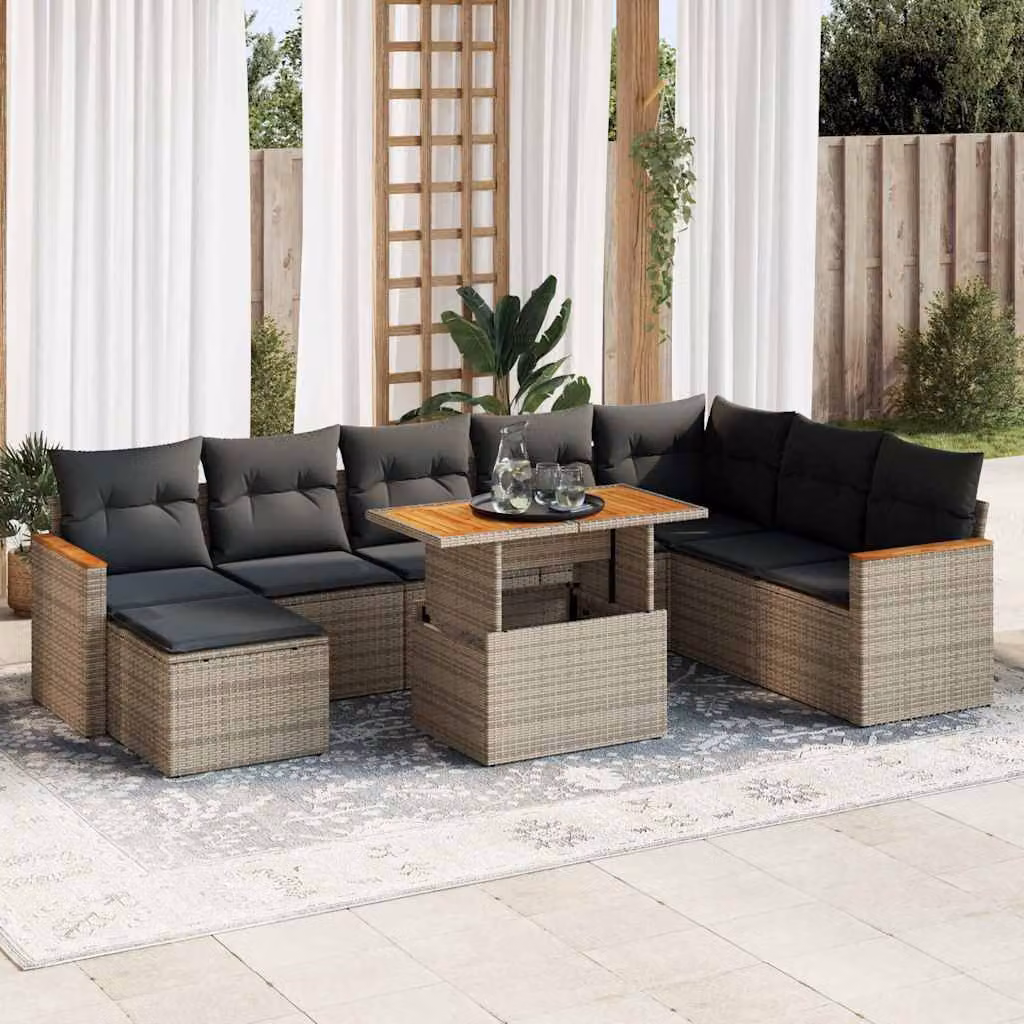 Maison Exclusive - Set da giardino 9 pezzi con cuscini Grigio Polyrattan Acacia