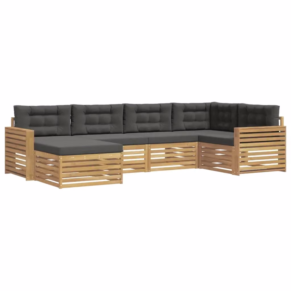 Set di divani da esterno vidaXL a forma di L composto da 6 pezzi con cuscini, colore bianco e antracite, struttura in legno di acacia trattato – 2