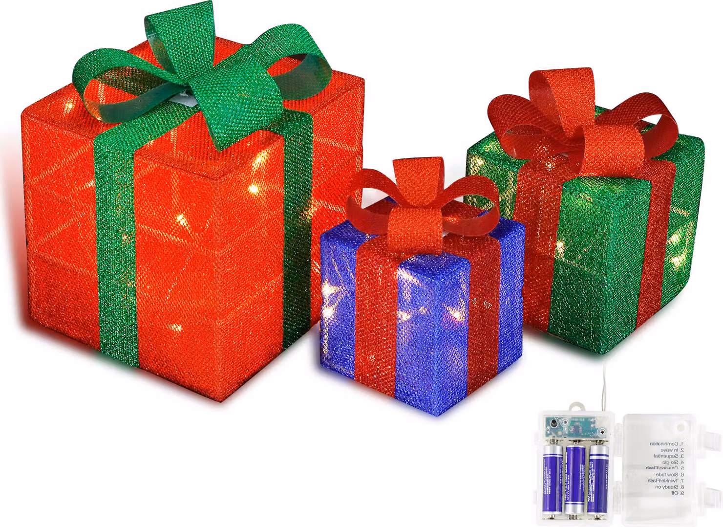 CCLIFE LED confezione regalo set di 3 Natale Scatola di Natale Fata illuminata luci a batteria decorazione di Natale, Cushhom
