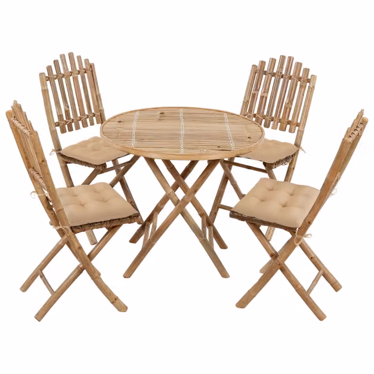 set da pranzo da giardino da 5 pezzi con cuscini Bambù pieghevole