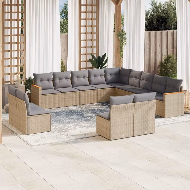 vidaXL Set Divano da Giardino a L in Polyrattan con Cuscini Beige e Grigio