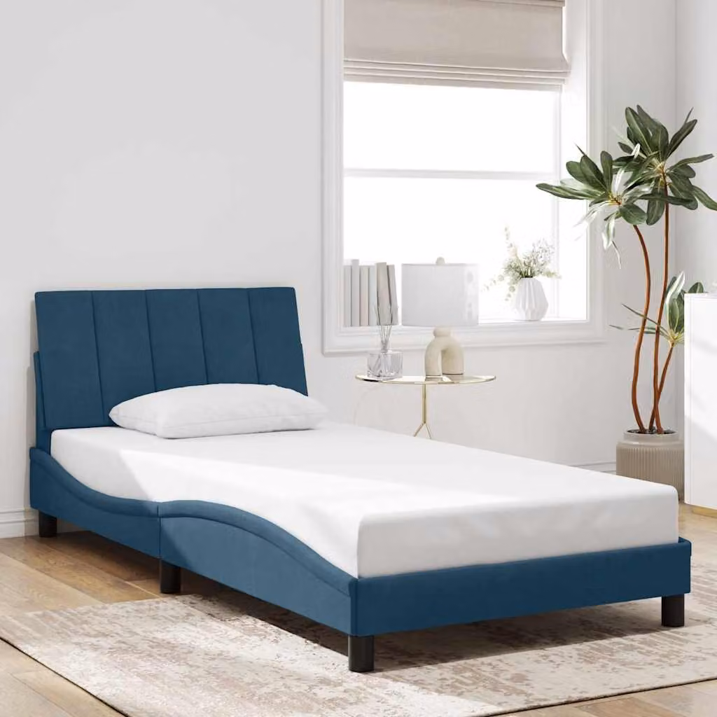 vidaXL Giroletto Hanko Blu in Velluto con Doghe in Legno L/P: 100 x 200 cm – 1