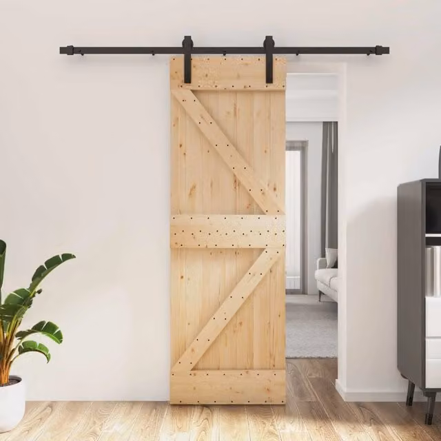 Porta scorrevole moderna vidaXL in legno e acciaio, Colore: Marrone e Nero, H 210 cm x L 200 cm – 1