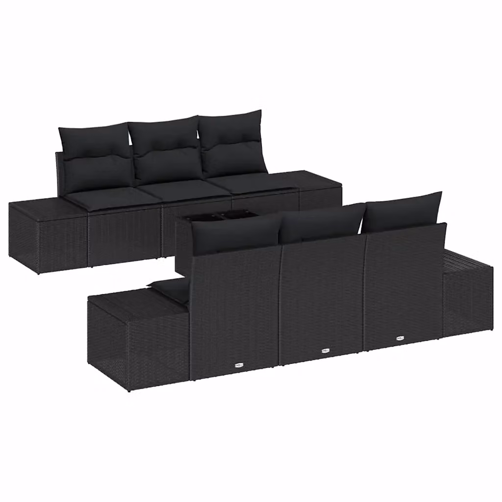 Set Divano da Giardino vidaXL a Forma di L in Polyrattan Nero con Cuscini e Tavolino – 2