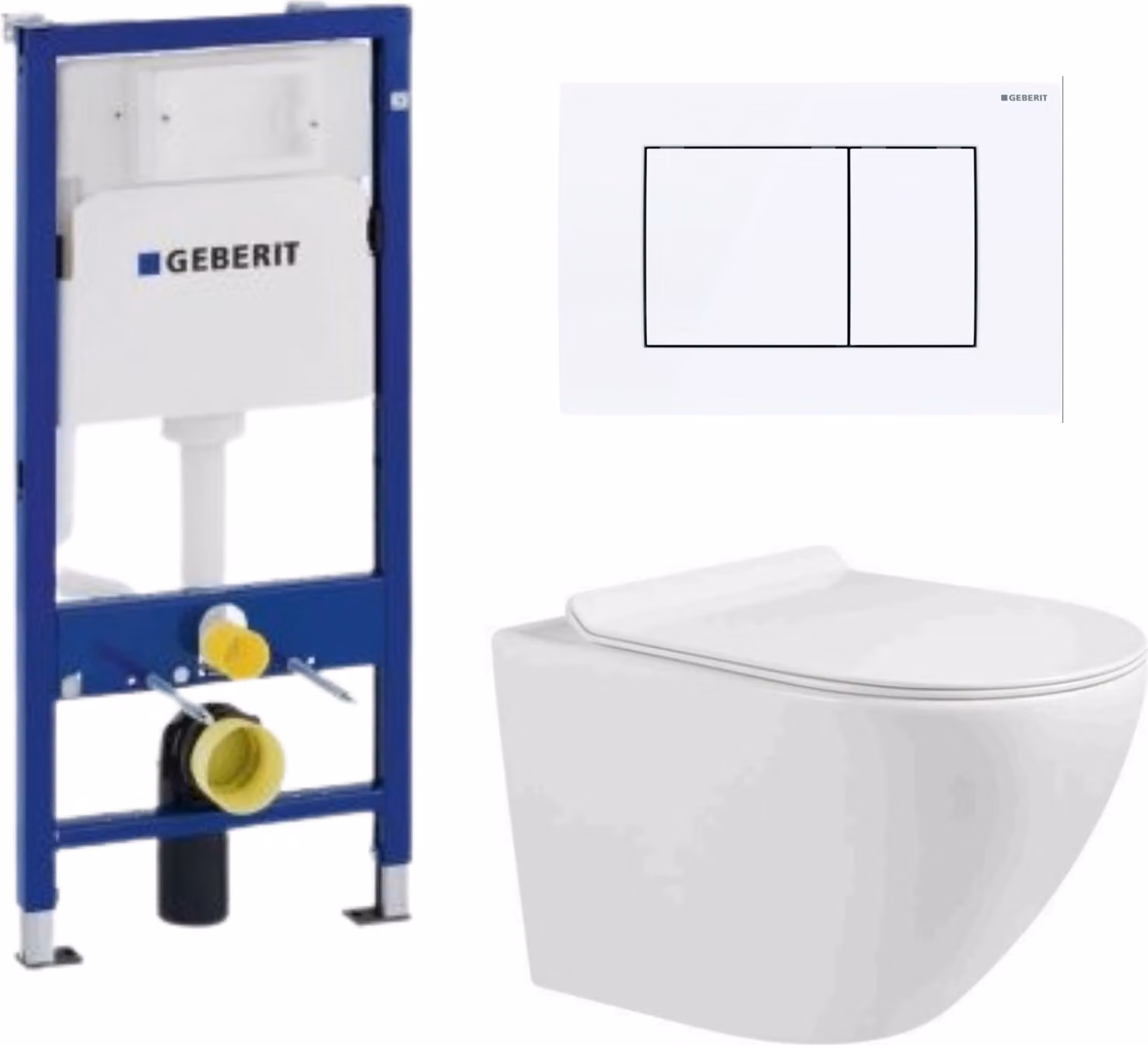 Set WC Geberit - Elemento a parete - Cassetta di scarico incassata -  Zoldo - Bianco -  - Senza brida - Igienico e facile da pulire - Pulsante bianco