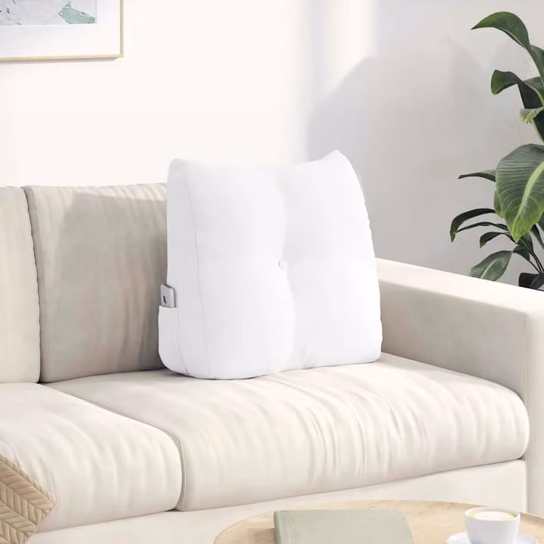 Cuscino per schiena ergonomico e sagomato vidaXL, bianco, con rivestimento in poliestere lavabile in lavatrice, L 45 cm x P 24 cm x H 50 cm
