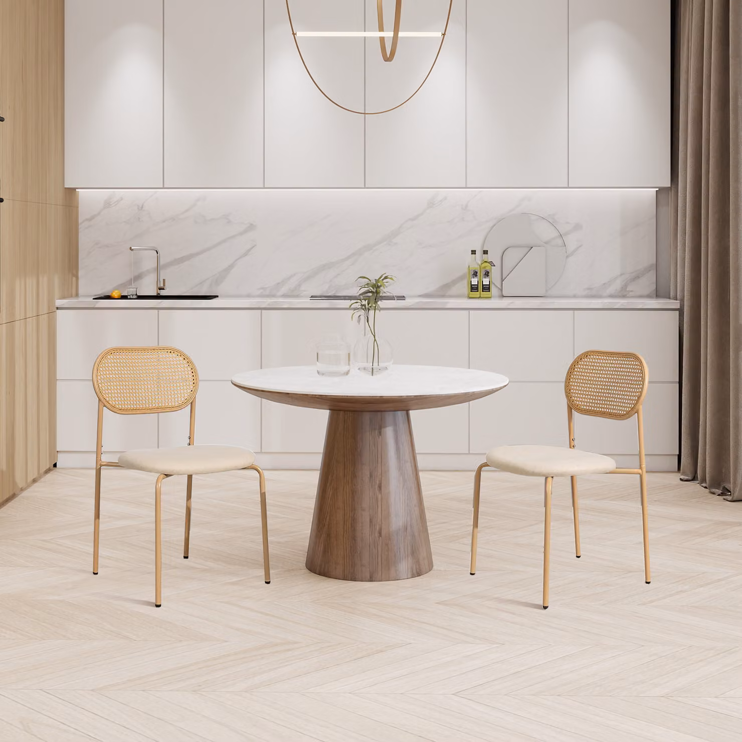 UnboxG 2 x sedia da cucina, sedie da pranzo schienale in rattan imbottito sedia per sala da pranzo/cucina/soggiorno/ristorante