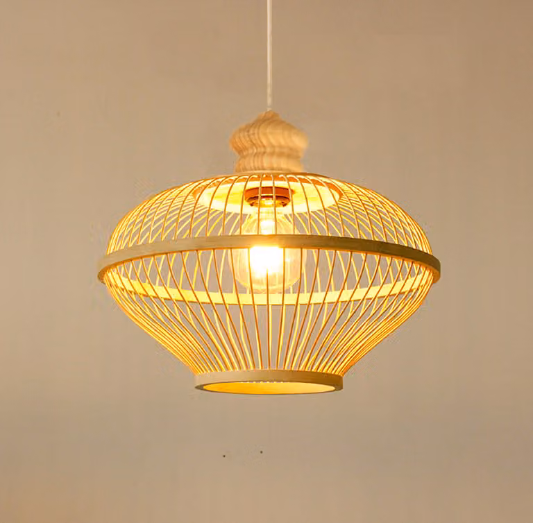Fine Asianliving Bamboo Hanging Lamp Lampada a sospensione fatta a mano - Oaklyn D46xH40cm Lampada a sospensione Illuminazione Bamboo Paralume Tessuto Lampada Illuminazione Rotan