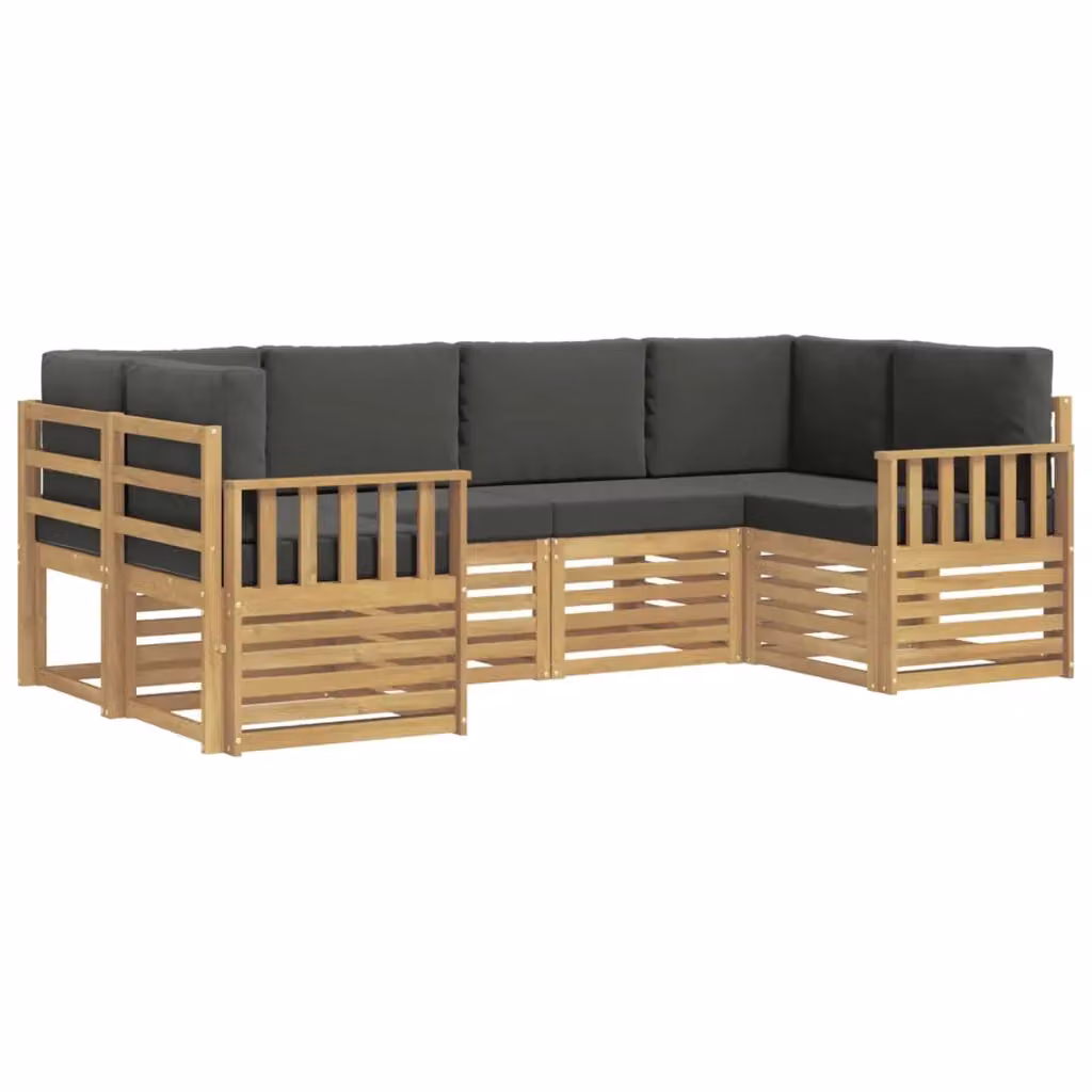 Set di divani da esterno a L vidaXL in legno di acacia con cuscini bianchi e antracite – 2