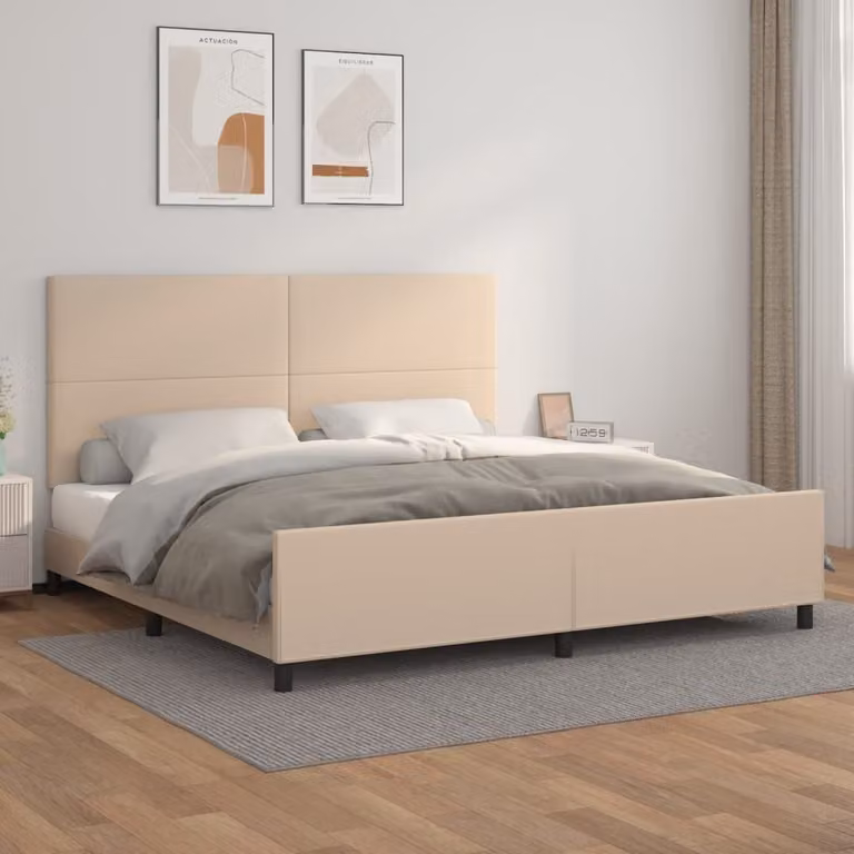 The Living Store Giroletto con testiera cappuccino-marrone 200x200 cm in ecopelle